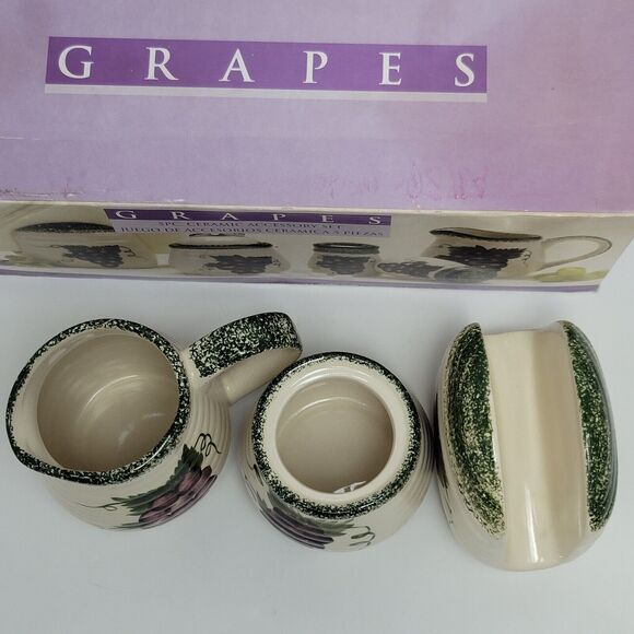 Alco Grapes 5 pc Ceramic Accessory Set Sugar Bowl Creamer Salt & Pepper Napkin - Picture 12 of 14